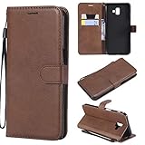 Artfeel Flip Brieftasche Hülle für Samsung Galaxy J6 Plus/J6 Prime, PU Leder Handyhülle mit Kartenhalter,Retro Bookstyle Stand Abdeckung mit Magnetverschluss Handschlaufe Schutzhülle-Braun