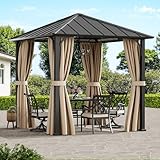 Moderner 2,4 m × 2,4 m Hardtop-Pavillon – Stahldach & abnehmbare Vorhänge – wetterfester Metallpavillon für Garten, Terrasse, Balkon & Außenbereich