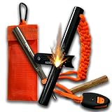 KERA® Feuerstahl Set | XXL Feuerstarter + Tragetasche + Blasrohr + Kienspan | Extrem Starker Funkenflug | Feuerstein für Outdoor, Survival, Bushcraft | Geschenk