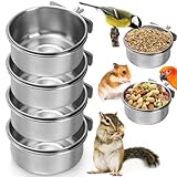 Okllen 4er Pack Vogelfutternapfbecher, Abnehmbare Edelstahl Vogelfutternäpfe mit Klemme, Vogelkäfig Futterautomat für Chinchilla Papagei Nymphensittich Conure Wellensittich Kleintier