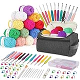 YINVA Beginners Häkelset für Anfänger Häkelnadel Set 15Pcsx25g Häkelgarn 2mm-8mm Ergonomische Häkelnadeln Crochet Set Stricken für Anfänger Set Tragbaren Tasche Strickzubehör(Grau)