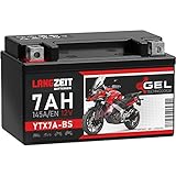 LANGZEIT YTX7A-BS Motorradbatterie 12V 7Ah 145A/EN Gel Batterie 12V Roller Batterie doppelte Lebensdauer entspricht 50615 CTX7A-BS JMTX7A-BS vorgeladen auslaufsicher wartungsfrei ersetzt 6Ah