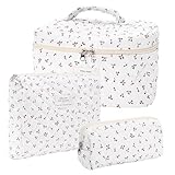 3er Set Kosmetiktasche Kulturtasche Damen, Kulturbeutel Make Up Tasche, Tragbare Schminktasche Makeup Bag Cosmetic Bag Waschtasche Groß für Frauen Mädchen Alltag und Reisen (Kirsche)