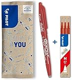 PILOT - FriXion Ball 0.7 Set - Radierbarer Tintenroller + 3er-Minen-Set - Nachfüllbarer Rollerball aus recyceltem Kunststoff - Angenehmes Schreibgefühl - Rot - Mittlere Spitze