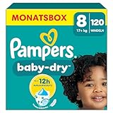 Pampers Baby-Dry Größe 8, 120 Windeln, 17kg+, bis zu 100 Prozent Auslaufschutz und Komfort die ganze Nacht