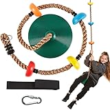 TURFEE Schaukel Outdoor Kinder Kletterseil Schaukel mit Plattform，Baum Scheibe Schaukel Kletterseil für Kinder Draussen Tellerschaukel für Garten Maximale Belastung 400kg(Grün)