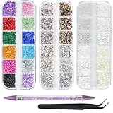 EARLMONI 5200 Stück Strasssteine Nägel, Strasssteine Bunt Steine AB Perlen Diamanten, mit Pinzette und Strass Picker Dotting Pen, Glitzersteine Nägel für Nageldekoration Bekleidung Basteln DIY