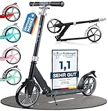 Rollkönig ® Scooter für Kinder ab 5 Jahren I Der Faltbare City-Scooter mit großen Rädern I Tret-Roller für Erwachsene mit bis zu 100kg Tragkraft (Schwarz/Grau)