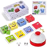 TYFYH 3D Puzzle Face Changing Magic Cube, Würfelpuzzle, Holzwürfel Puzzle, Geschichtenwürfel, Mastugart Spiel, Bunte Zauberwürfel Baustein Spielzeug für 3 4 5 6 7 Kinder mit Tischglocke