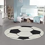 Teppich-Traum Kinderteppich rund Fußball 3D-Effekt schwarz weiß weich Kinderfreundlich, 160 cm Rund