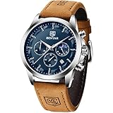 BY BENYAR Uhren Herren Armbanduhr Herren Chronograph Analog Quarz Wasserdicht Braunes Lederarmband Herrenuhr Leuchtende Datum Mode Lässig Business-Kleid Uhren Elegantes Geschenk fur Männer