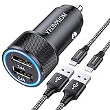 Zigarettenanzünder USB Auto Adapter,2.4A Auto Ladegerät mit 2X iPhone Ladekabel [Apple MFi Zertifiziert],Kfz Ladegerät Ladeadapter USB Zigarettenanzünder Stecker für iPhone 14 13 12 11 Pro Max/X/8/7/6