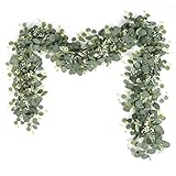 SOMYTING 2 Stück Künstliche Girlanden Eukalyptus mit Weidenblättern Grüne Blätter Weiße Blume Girlande Künstliche Pflanze Hängepflanze für Hintergrund Hochzeit Dekoration Tischläufer Mittelstück