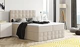 Moderne Boxspringbett MERA Premium Bett mit Bettkasten Ziernähten Bonell Matratze H3 Federkern Topper Polsterbett Doppelbett Schlafzimmer (Beige: Aura 01, 120 x 200 cm)