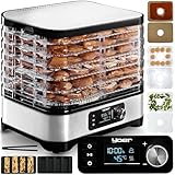 Yoer Dörrautomat Edelstah 450W, 6 Einlegefächer + 9 Zubehör, 4725 cm2, 24h Timer, LED-Anzeige, BPA-frei, Lebensmittel-Dörrgerät, Obsttrockner, Dehydrator 2 x Müsliriegelform, VitaSave FD01S