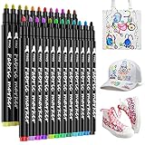 LUZOON 24 Farben Textilstifte Textilmarker Waschmaschinenfest Stoffmalstifte Waschfest Permanent Stoffmalfarben Stifte für T Shirt, Jutebeutel, Stoffbeutel (24 Mehrfarbig) (24 Farben)
