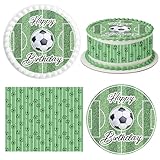 Tortenaufleger Fußball,1 Stück Essbar Tortendeko Ø 20cm+4 Stück Tortenband Essbare 24cm x 5cm,Tortendeko Fussball Essbarer,Tortenaufleger Fußballfeld,Kuchen Dekoration Kinder Geburtstag (Grün-ZQ-B)