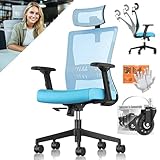 KESSER® Bürostuhl Ergonomisch mit verstellbaren Armlehnen | Drehstuhl mit Lendenwirbelstütze Rückenschonend | Schreibtischstuhl mit Kopfstütze | Office Chair Wippfunktion bis 125° mit 5X Gummirollen