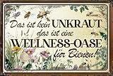 Wetterfestes, stabiles Gartenschild für den Außenbereich - Hinweisschild: kein Unkraut - Wellness Oase für Bienen - Alu Dibond Garten Schild, wetterfest 30 x 20 cm