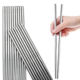 Bestdin Essstäbchen Set, 10 Paar Metall Chopsticks, Wiederverwendbare chinesische Stäbchen aus Edelstahl, Quadratische rutschfeste leichte Essstäbchen Spülmaschinenfest, 8.9 inch