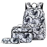 Go Bag Notfall-Rucksack, Schulrucksack, Batikfärbung, Rucksäcke mit Lunch-Tasche für Damen und Herren, Schulbücher, Tasche für Mittelschule, Federmäppchen, 3 Stück, Namensschilder für Kinder, Schwarz
