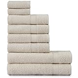 nottoc Handtücher Set Beige 8-TLG / 2 Badetücher 70x140 + 4 Handtücher 50x90 + 2 Gästehandtücher 30x50 - Handtuch mit Aufhänger 100% Baumwolle Saugfähige Weiche Luxus Duschhandtücher - Sand Beige