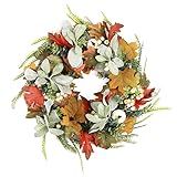 Türhänger-Herbstkranz, Herbstdeko, 45 cm Herbstkranz mit Ahornblatt, Blättern und Beeren, künstlicher Herbstkranz, Ahornblattkranz, Erntedankkranz-Dekor Fensterwand, Kamin