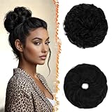 BARSDAR 2 Stücke Messy Bun Haarteil Mit Gummiband, Haar Dutt Haargummi Extensions für Damen Synthetisch Haaren Hochsteckfrisuren Dickes Haardutt Haarverlängerung Haarteile Tägliche - Jet Schwarz