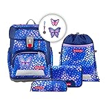 Step by Step Schulranzen-Set Cloud „Butterfly Maja“ 5-teilig, ergonomischer Tornister, höhenverstellbar mit Hüftgurt, für die Grundschule, ab der 1. Klasse, 19L, blau-rosa, Schmetterling