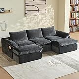 Vamcheer Ecksofa mit Schlaffunktion (Vollschaum) - 3 Sitzer Modulares Boneless Big Sofa XXL, Cloud Couch U Form für Wohnzimmer, Groß Schlafsofa, Moderne Schlafcouch Eckcouch, 275 x 153 cm, Grau