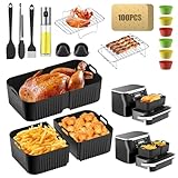 Ninja Heißluftfritteuse Zubehör,Heißluftfritteuse Zubehör für Ninja Af500DE 10,4L, Ninja Airfryer Zubehör,Silikoneinlagen&Grillroste&Backformen usw, Schwarz