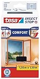 tesa Insect Stop Comfort Fliegengitter für Fenster - Insektenschutz mit Klettband selbstklebend - Fliegen Netz ohne Bohren - anthrazit (durchsichtig), 130 cm x 150 cm