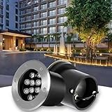 GUODDM Bodeneinbau-LED-Gartenleuchten – Einbauleuchten Mit Farbwechsel, Unterwasserbeleuchtung, IP68 wasserdichte Edelstahl-Gartenleuchte, 24 V DC Für Teich Und Garten((DC24V) Blue,12W)
