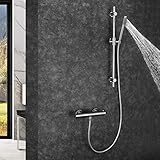 Shower system, Vollkupfer-Metall-Badezimmer-Duschset, Handbrausesystem, Thermostat-Hebe-Duscharmatur, Wandmontage, einfache Dusche, Handbrause-Set, Silber, langlebig