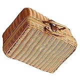GALPADA Vintage Aufbewahrungsbox mit Griff Handgewebter Koffer aus Rattanimitat 35x24x12cm Multifunktionale Aufbewahrung und Picknickkorb für Zuhause