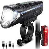 OnWEG Fahrradlicht Set Fahrradleuchten-Set StVZO-zugelassen Beleuchtungsset, USB-C Aufladbar wasserdicht Fahrradlampe LED Frontlicht 100Lux + Rücklicht Bremslicht blinkend Batterie Aufforderung