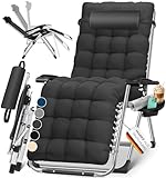 KESSER® Sonnenliege Liegestuhl Klappbar & Wetterfest, Gartenstuhl Belastbar 200kg Ergonomisches Polster Extra Breit Verstellbare Rückenlehne Gartenliege inkl. Nackenkissen & Getränkehalter, Anthrazit