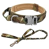 Hundeleine Taktisches Hundehalsband, verstellbares Nylon-Militär-Hundehalsband, Leine für mittelgroße und große Hunde Schleppleine für Hunde(Camouflage Set,M)