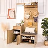 HAUSPROFI Garderobe Set, Schuhschrank mit Spiegel,4 Stück Flur Möbel Kompaktgarderobe, Schlafzimmer Garderobenset, Garderobenständer Garderobenset mit sitzbank