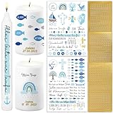 BOFUNX 2pcs Kerzentattoos Kommunion Taufe Kerzen Tattoofolie + 3pcs Groß- und Kleinbuchstaben Kerzen Sticker Gold Zahlen Aufkleber für Taufkerze Kommunionkerze Basteln