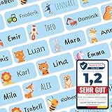 Namensaufkleber für Kinder (54 Stk. 30x13 mm) - Wasserfeste Namensschilder für Kleidung, Textilien und Gegenstände - Optimal für Kita, Kindergarten und Schule - Schöne Motive personalisierbar