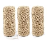 600 Meter Juteschnur 1mm Jutegarn 100% Natur Jute Schnur Kordel Gartenschnur für Garten Basteln DIY Geschenke Verpackungs Dekoration (3 Rolle, 200 Meter pro Rolle)