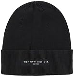 Tommy Hilfiger Herren Strickmütze Cotton Beanie mit Umschlag, Schwarz (Black), Einheitsgröße
