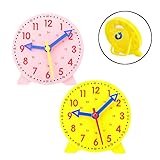 BEIMEIII 2 Stück Lernuhr Kinder Grundschule Uhr Lernen Kinder Uhrzeit Lernspiel Uhr und Zeit 12/24 Stunden Gelb und Rosa Schüleruhr 10 * 10cm für Lernuhr Grundschule Familie Lernmittel
