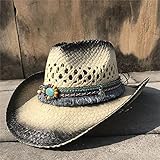 BDDIE 2023 Damen Herren Sommer Cowboy Western Cowgirl Fedora Hut Hohl Quaste Strand Sombrero Hombre Leibwächter Sonnenhüte (Color : 4, Größe : 56-58cm)