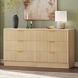 DWVO Kommoden mit 6 Schubladen, Kommode mit geriffeltem Panel, breiter vielseitiger Aufbewahrungsschrank für Wohnzimmer, Küche und Büro, natürlich, aufgerüstet