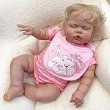 YIHANGG 24Zoll Reborn Baby Puppe Augen Schließen Kleinkind Neugeborene Puppe 60cm Prinzessin Mädchen mit Blondem Haar Lebensecht 3D Skin Art Puppe Geburtstag Weihnachten Geschenk
