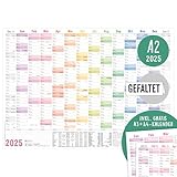 Häfft® Wandkalender 2025 A2 gefalzt (59,4 x 42 cm) 'Rainbow' Wandplaner mit Ferien- und Feiertags-Übersicht, inkl. gratis A3 + A4 Kalender - nachhaltig & klimafreundlich