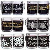 Glasveredlung Schmitz Glühweinbecher Glühweintasse 27 cl, schwere Ausführung 320 g, stapelbar, gehärtet, Füllstrich 0,2 l, Dekore 6-fach sortiert, 12 Stück