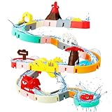 Dinosaurier Badespielzeug-43PCS, DIY Wasserrutschen Badeschiene Spielzeug mit starken Saugnäpfen, Wandbadewanne Spielzeug für Kleinkinder Jungen und Mädchen, Wasser Poolspielzeug Geburtstagsgeschenk